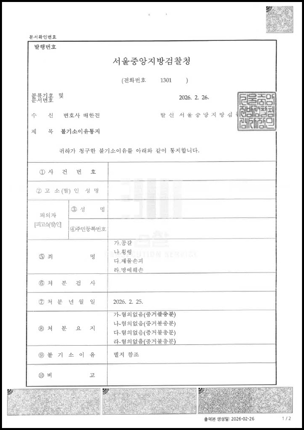 공갈·명예훼손 등 불기소 판결